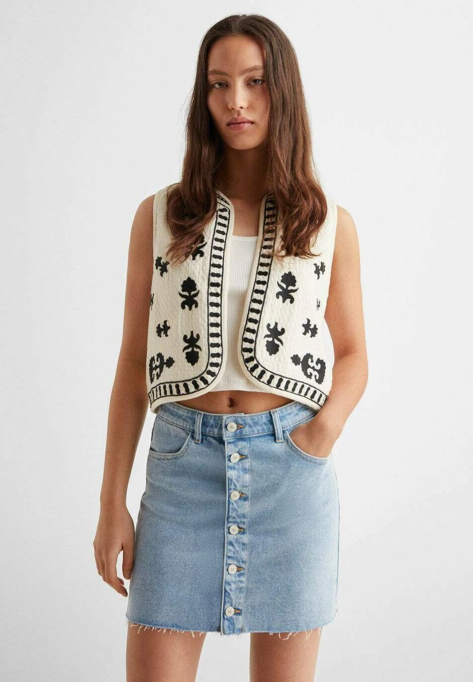 Mango Kids Roses - Veste Sans Manches - Ecru